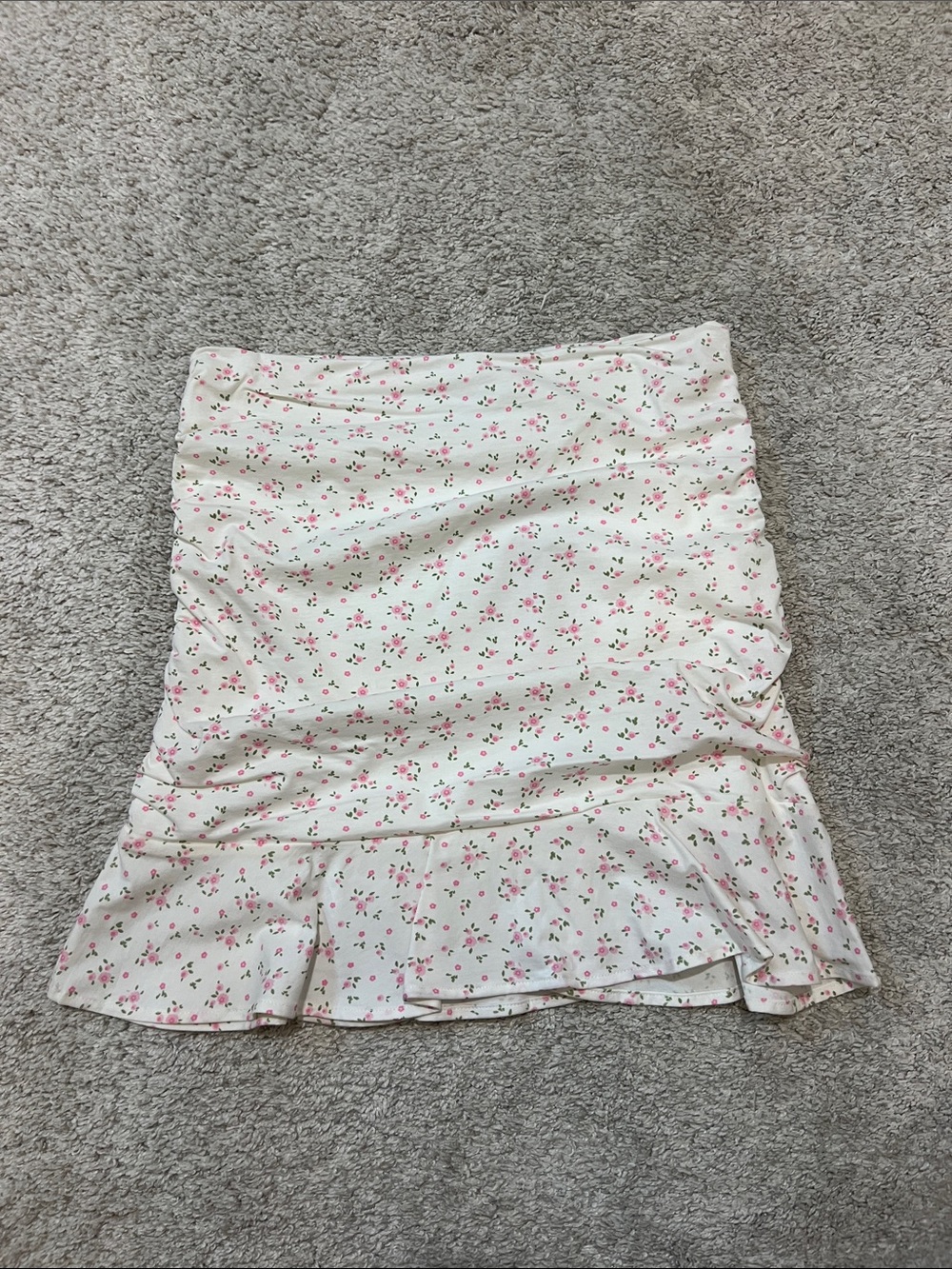 Tiger Mist Cream Mini Skirt with Pink Floral Print